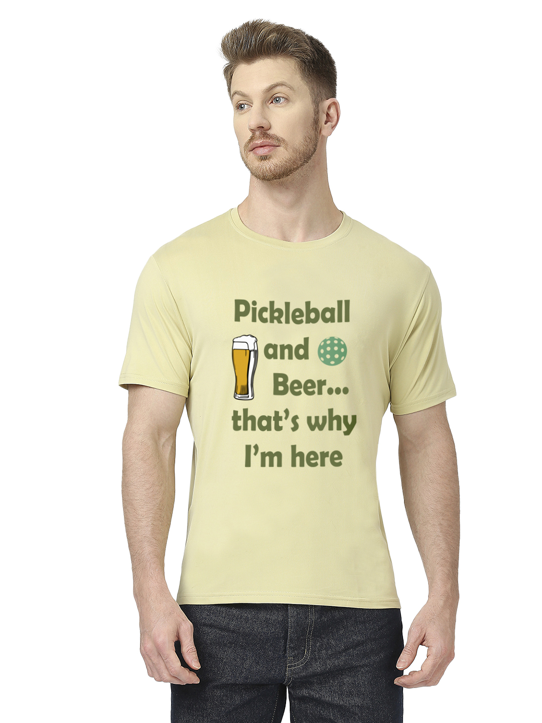 Pickleball- Pickle Ball & Beer Olive Dry Fit T-shirt